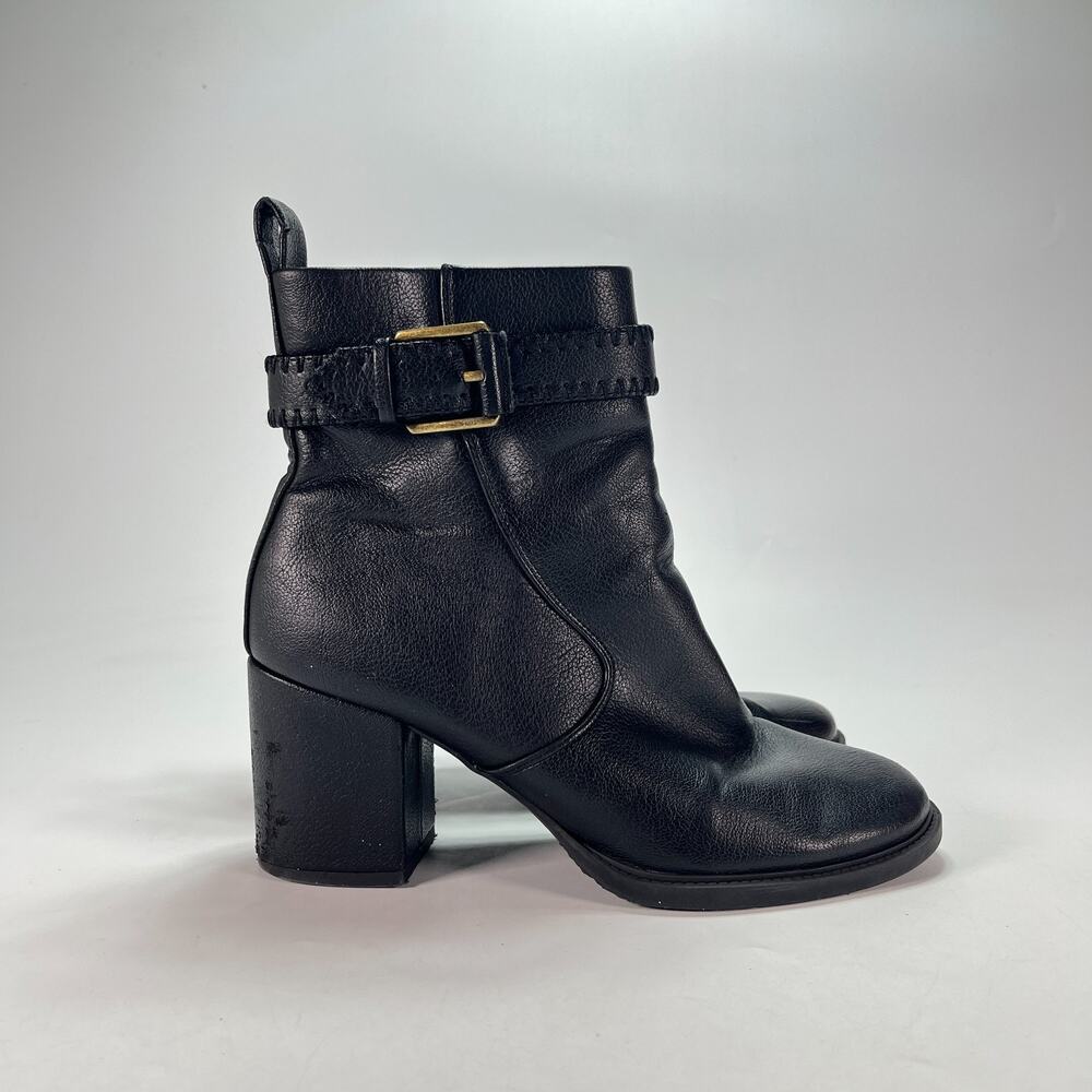 Zodiac Rexx Black Faux Leather Buckle Block Heel Ankle Boots Women's Size 7M
